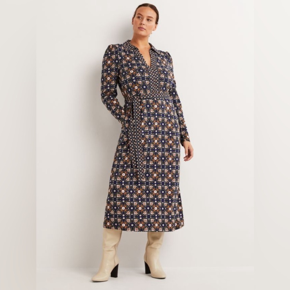 Boden Bloom Tile Print Midi Jersey Dress